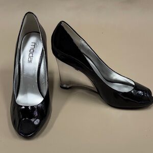 Moda Spana Glossy Black Wedge Shoes